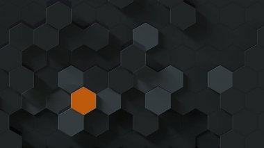 Turuncu çizgiler ile altıgen karbon arka plan 3d illüstrasyon