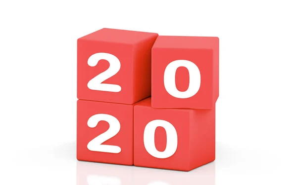 Cambio Año Nuevo Año Nuevo 2020 Dígitos Sobre Cubos Rojos — Foto de Stock