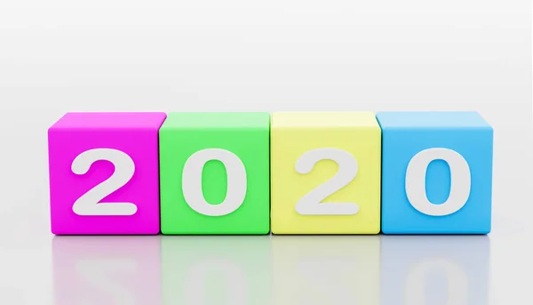 2020 nieuwe jaar verandering, turn. 2020 start 2019 einde, dobbelstenen geïsoleerd a — Stockfoto