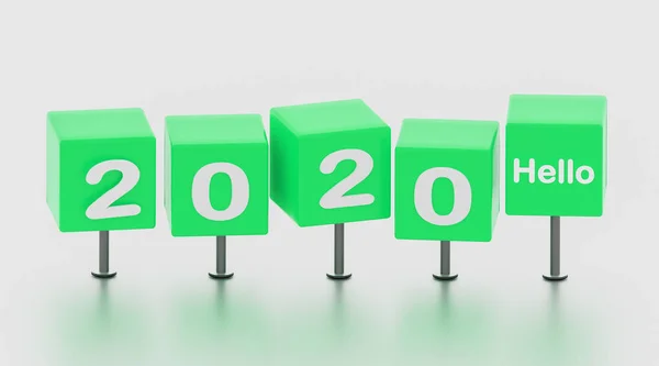2020 novo cubo colorido ano com pedestall em costas brancas isoladas — Fotografia de Stock