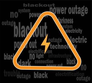 power outage. triangular electricity sign on black background with text. blackout. vector clipart