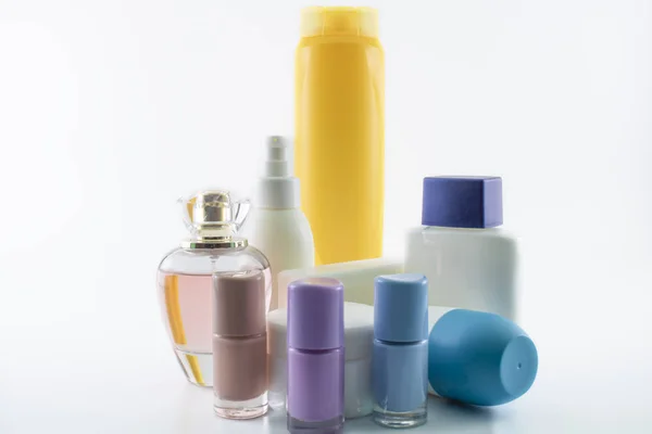 Personal care products. Background in white color close-up. It was taken in the studio. — Stock Photo, Image