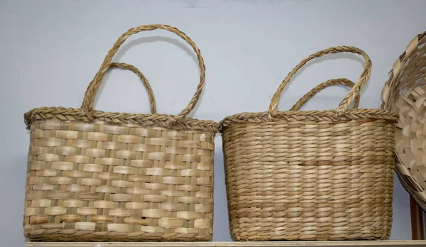 Knitted basket bag. Two side by side.