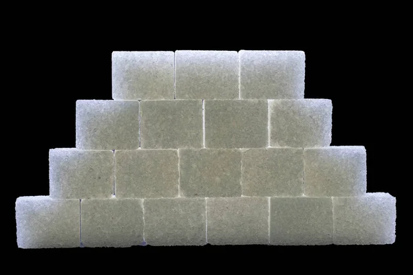 Sugar Cubes Lined Pyramid Shape Black Background — Stock Photo, Image