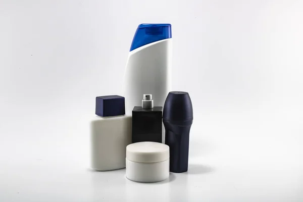 Cosmetic kit. Male care. Personal care. White background.