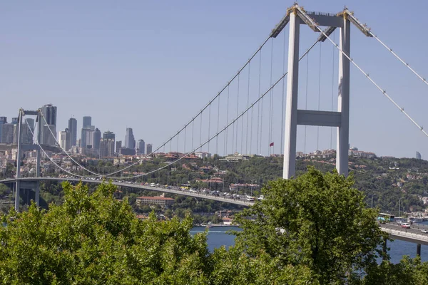 Gros Plan Sur Pont Fatih Sultan Mehmet Été Pris Dans — Photo