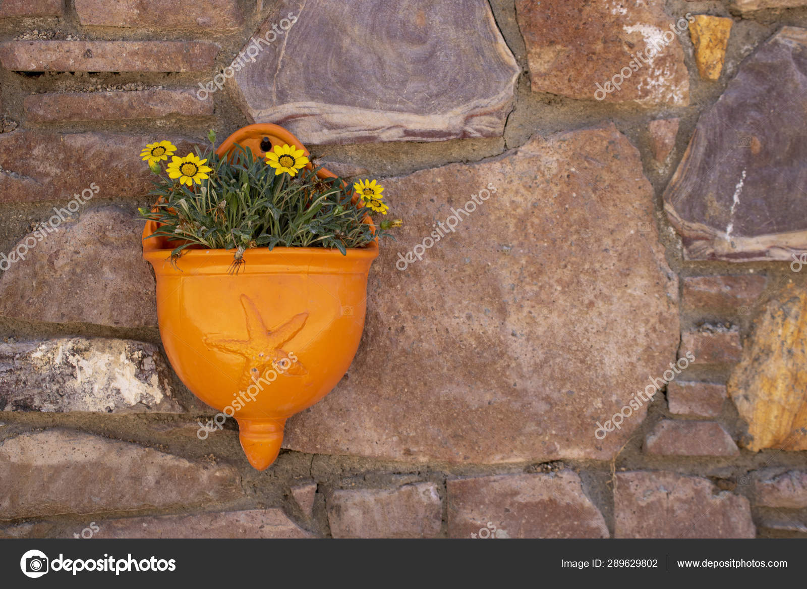 Flower pots hanging on the wall. Orange Stock Photo by ©CanerCiftci