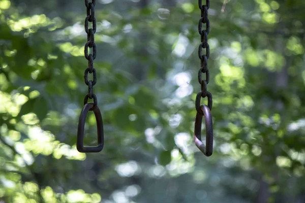 Ketten und Ringe zum Hochziehen. Sport im Wald. — Stockfoto