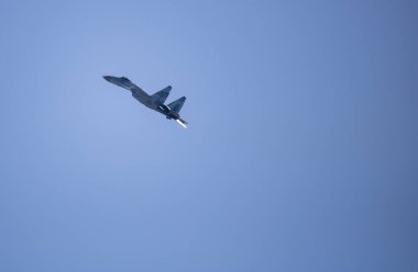 İstanbul, Türkiye - 18 Eylül-2019: Teknofest 2019 hava durumu Rus Su-35 uçağının yakın çekimini gösteriyor.