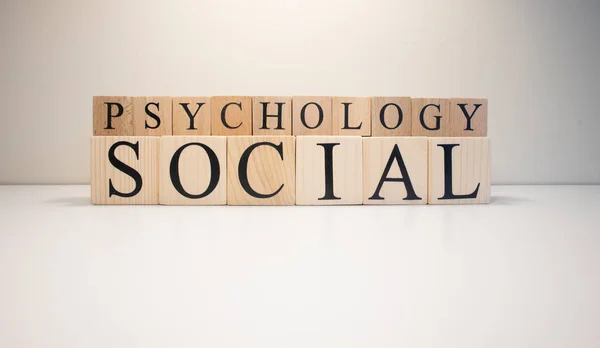 Social Psychology Text Wooden Cubes Term Psychology Profession Close — Stock Photo, Image