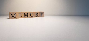 Tahta küplerin hafıza metinleri. Fotoğraf beyaz arka planda spot ışıklarıyla çekildi. Kapat..