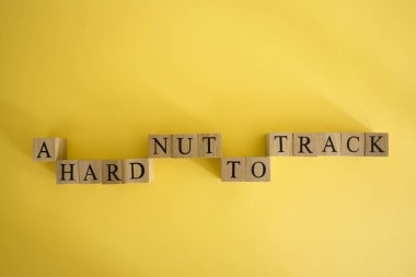 İzlemesi zor bir deli. Başarı ve rakiplerin iş konsepti. Sarı bir arkaplanda, tahta bir küple yazılmış..