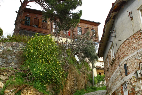 Vecchie Case Storiche Legno Stradine Casa Storica Tradizionale Turca Altinoluk — Foto Stock