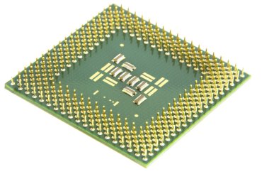 SMD bileşenlerle yeşil işlemci altın pimleri