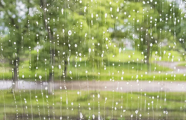 Soap Stains Glass Cleaner Window Pane Summer Day — Stock Photo, Image