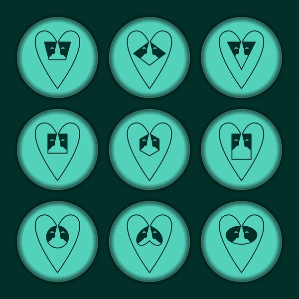 Collection Hearts Composed Faces People Geometric Shapes Vector Illustration — Stock Vector