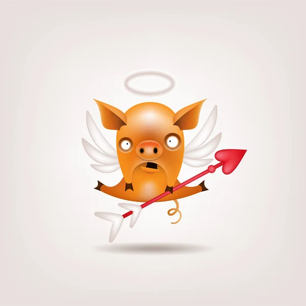 Symbol Year Valentine Day Funny Orange Pig Posing Cupid Light — Stock Vector