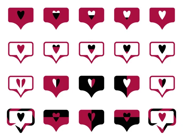 Modern Signs Symbols Icons Set Collection Likes Hearts Black Red — Stock Vector
