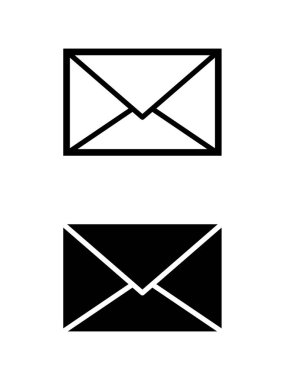 Düz doğrusal tasarım. Telgraf, mesaj veya uygulama ve Web siteleri için mektup düz simgesi. Vektör Illustration. Siyah beyaz kapalı zarf seti.