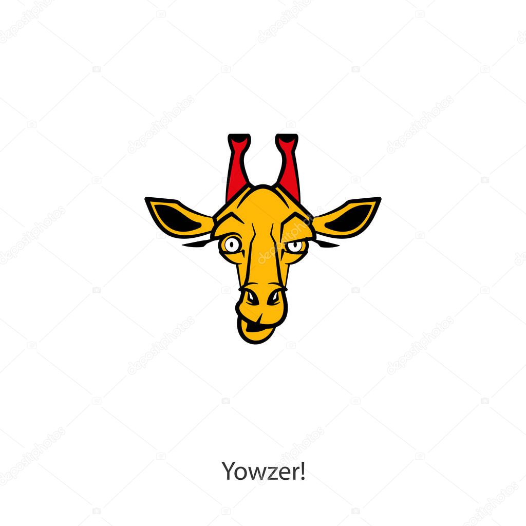 Cartoon African character grimaces. The head of a funny cute good giraffe. Vector. Conceptual. Cool! Great!