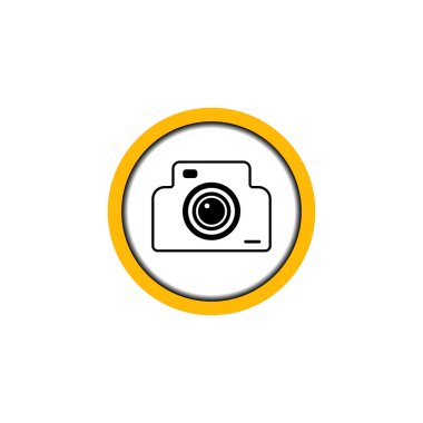Düz doğrusal tasarım. Kamu yerleri için azim fotoğraf ve video simgesi. Kamera çemberin içinde. Vektör Illustration.