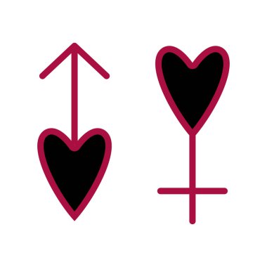 Düz doğrusal tasarım. Uygulamalar ve web siteleri için başlayan kadın düz erkek simgesi. Vektör illüstrasyon. Mars ve Venüs'ün cinsiyet sembolü. Atama erkek ve kadın