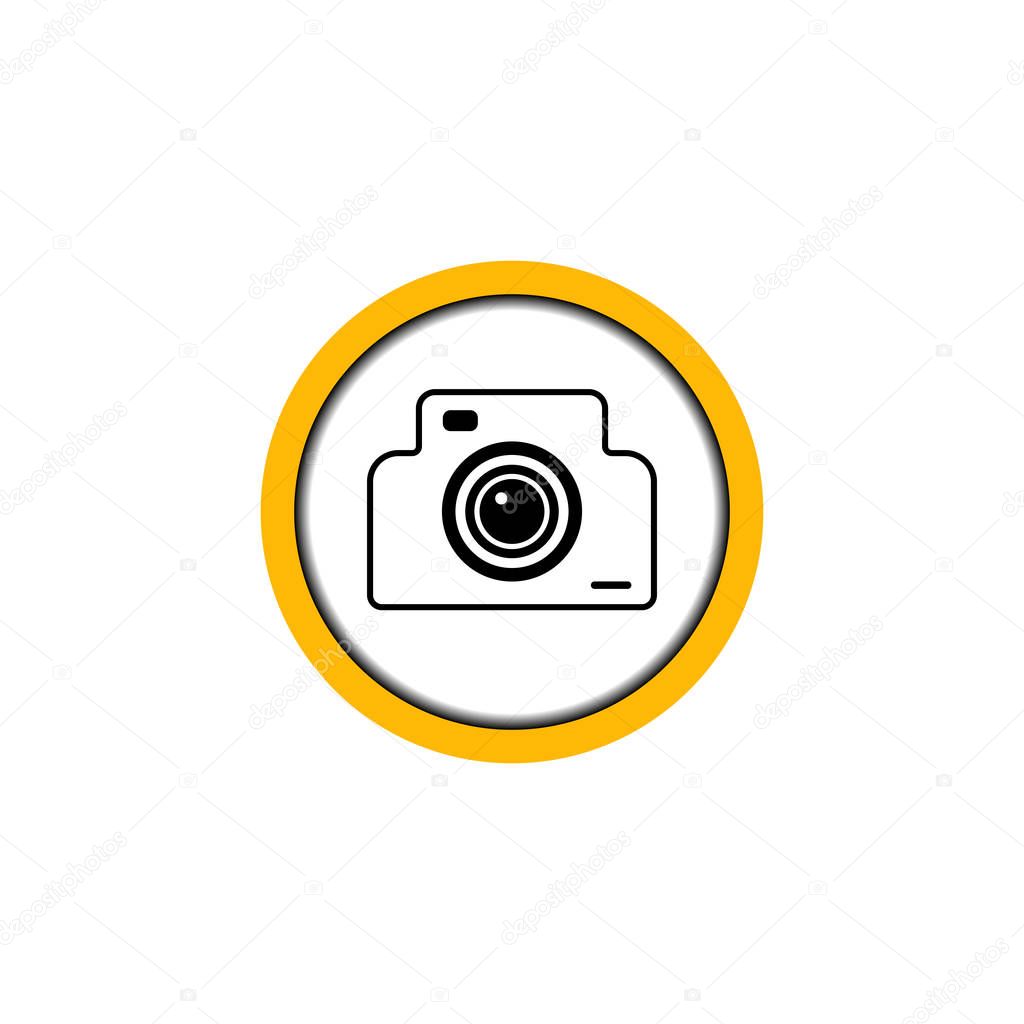 Flat linear design. Permissive photo and video icon for public places. Camera in the circle. Vector illustration.