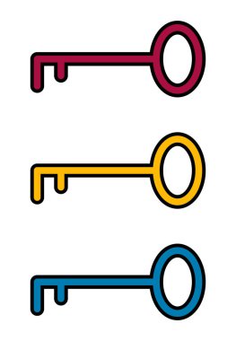 Uygulamalar, kamu yerleri ve Web siteleri için düz anahtar simgesi. Vektör Illustration. Siluet anahtarı. Renk seti