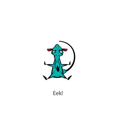 Kemirgen karikatür karakteri. Komik korkmuş sıçan poz şaşırttı. Vektör. Fare, kenarları yükseltilmiş pençeleri ile oturur. Eek!