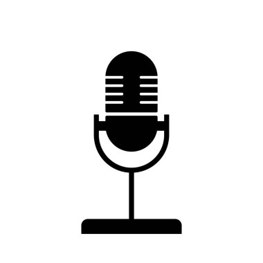 Düz doğrusal tasarım. Uygulamalar ve Web siteleri için mikrofon simgesi. Vektör Illustration. Siyah beyaz