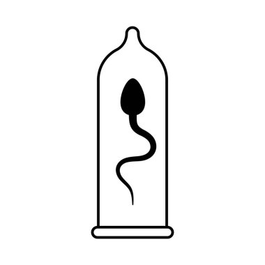 Düz doğrusal tasarım. Prezervatifli sperm. Uygulamalar, web siteleri ve genel kullanım için tıbbi koruma simgesi. Samimi bir sağlık. Vektör çizimi.