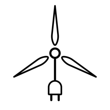 Düz doğrusal tasarım. Rüzgar enerjisinin kullanımını gösteren düz simge. Vektör illüstrasyon. Modern teknolojiler. Rüzgar gücü. Hava kütlelerinin enerjisi.