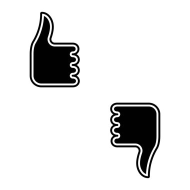 Düz doğrusal tasarım. Mobil uygulamalar, web siteleri ve genel kullanım için beğenme, beğenme ve el simgesi gibi. Vektör illüstrasyon. Yukarı ve aşağı yukarı kaldırılan parmakile bir el.