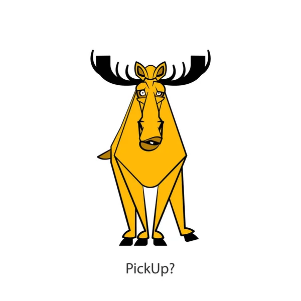 Tecknad Karaktär Skog Dweller Funny Cool Elk Står Pose Och — Stock vektor