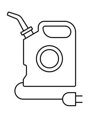 Düz doğrusal tasarım. Uygulamalar, web siteleri ve genel kullanım için yakıt ikmali için elektrikli araç yakıt ikmali için bilgi dizini simgesi. Elektrik prizi olan bir kutu. Konsept - Modern yakıt. Vektör