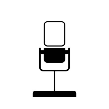 Düz doğrusal tasarım. Uygulamalar ve Web siteleri için mikrofon simgesi. Vektör Illustration. Siyah beyaz