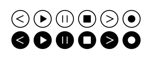 平らな線形設計 アプリケーション ウェブサイトや公共の使用のためのメディアプレーヤーのアイコン ベクトルイラスト コントロールボタン 一時停止 前方および巻き戻し — ストックベクタ