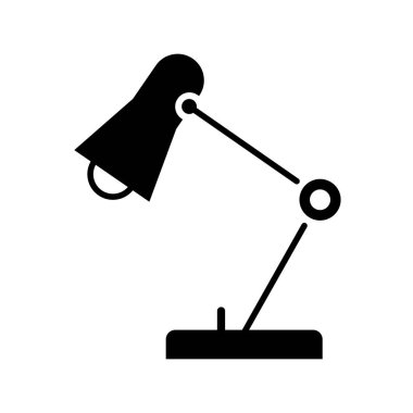 Masa ofis lambası. Masaüstü elektrikli. Vektör illüstrasyon düz tasarım. Beyaz arka planda izole edilmiş. Siluet lambası. Elektrik ampulü. - Vektör