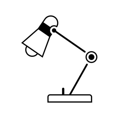 Masa ofis lambası. Masaüstü elektrikli. Vektör illüstrasyon düz tasarım. Beyaz arka planda izole edilmiş. Siluet lambası. Elektrik ampulü. - Vektör