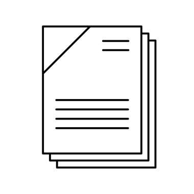 Düz doğrusal tasarım. Uygulamalar, web siteleri ve iş endüstrileri için Office belge simgesi. Soyut metinli kağıt lar. Bir yığın kağıt, sözleşme, raporlama. - Vektör.