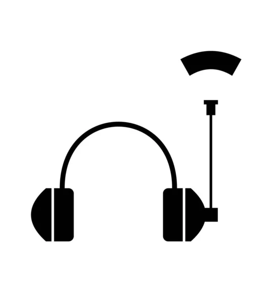 平面线性设计 用于应用 网站和公众使用的耳机图标 带天线和抽象无线电波的耳机 — 图库矢量图片