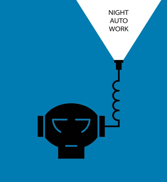Auto Night Work Flat Linear Design Robot Icon Abstract Robot — Stock Vector