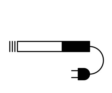 Düz doğrusal tasarım. Ayarlamak. Uygulamalar, web siteleri ve genel kullanım için elektronik sigara simgesi. Yanan sigara ve elektrik prizi. Modern teknoloji - Vektör.