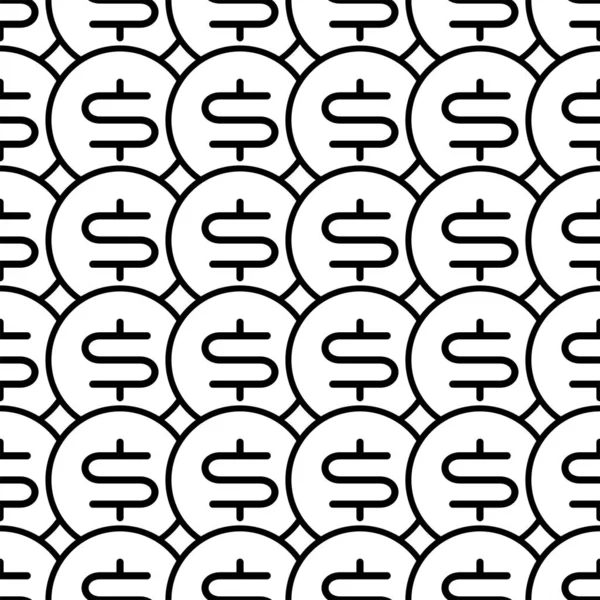 Münzen Nahtloses Muster Weiße Und Schwarze Münze Mit Dollarzeichen Abstrakte — Stockvektor