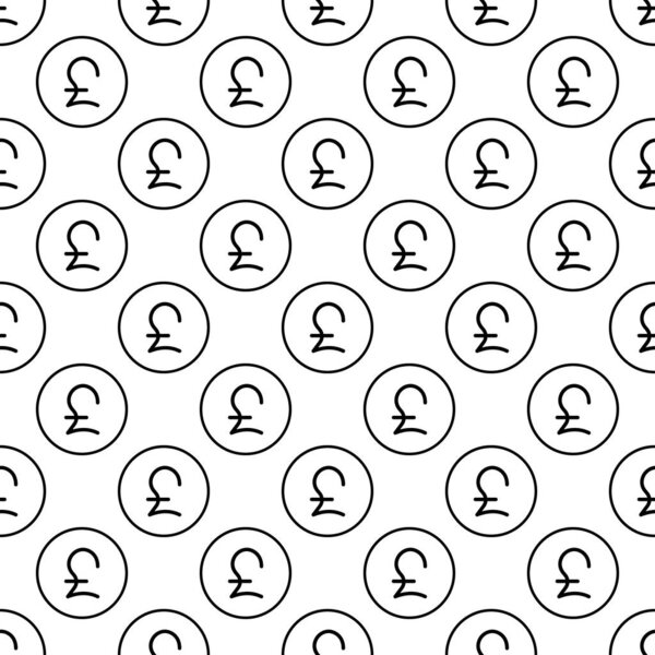 Монеты бесшовные. Белая и черная монета со знаком фунта. Абстрактная геометрическая форма текстуры. Дизайн шаблона для обоев, обертывания, текстиля. Векторная миграция
