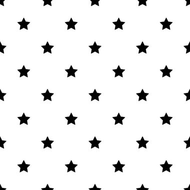 Yıldız dikişsiz desen. Beyaz ve siyah arka plan. Soyut geometrik şekil dokusu. Duvar kağıtları, sarma, tekstil için tasarım şablonu. Vektör İllüstrasyonu