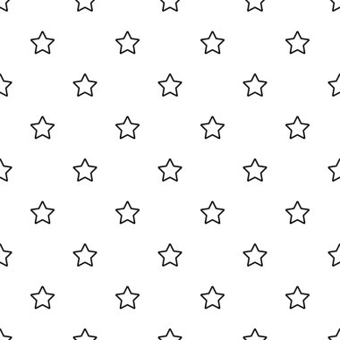 Yıldız dikişsiz desen. Beyaz ve siyah arka plan. Soyut geometrik şekil dokusu. Duvar kağıtları, sarma, tekstil için tasarım şablonu. Vektör İllüstrasyonu