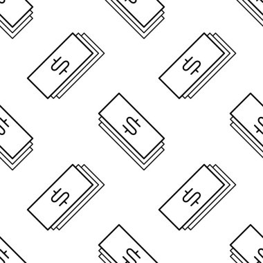 Kağıt para sorunsuz desen. Dolar işareti olan beyaz ve siyah sikke. Soyut geometrik şekil dokusu. Duvar kağıtları, sarma, tekstil için tasarım şablonu. Vektör İllüstrasyonu
