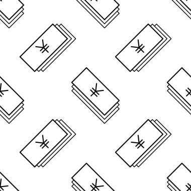 Kağıt para sorunsuz desen. Yen işareti ile beyaz ve siyah sikke. Soyut geometrik şekil dokusu. Duvar kağıtları, sarma, tekstil için tasarım şablonu. Vektör İllüstrasyonu