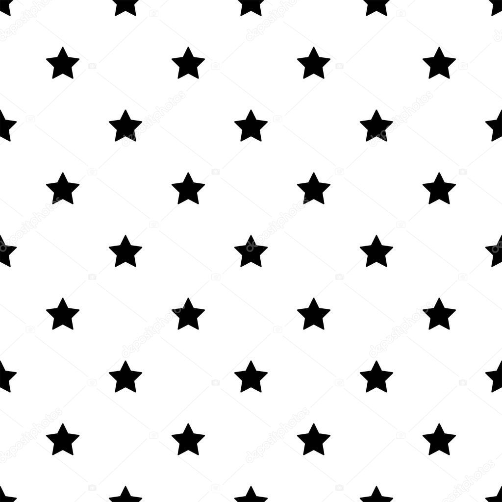 Star seamless pattern. White and black background. Abstract geometric shape texture. Design template for wallpapers, wrapping, textile. Vector Illustration